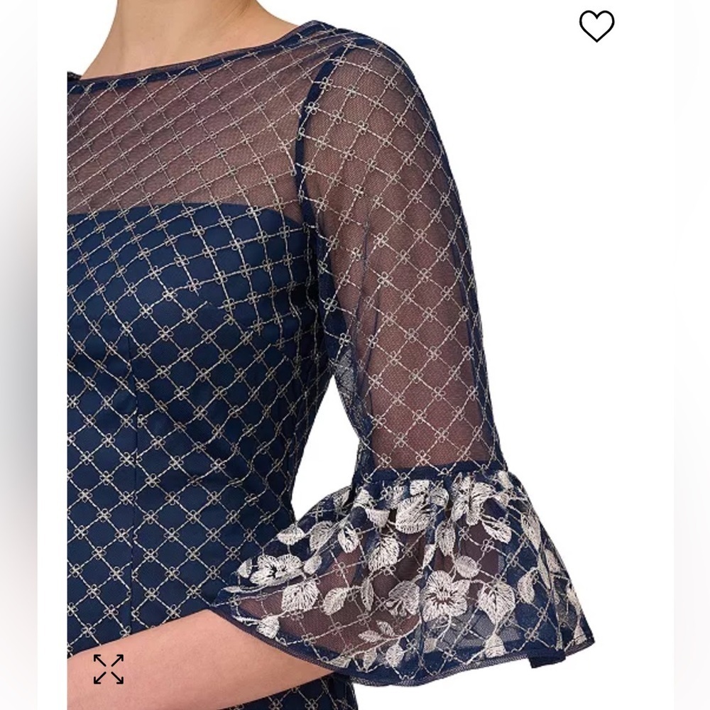 Adrianna Papell Boat-Neck Mesh-Overlay border embroidery sheath Dress - Picture 4 of 11